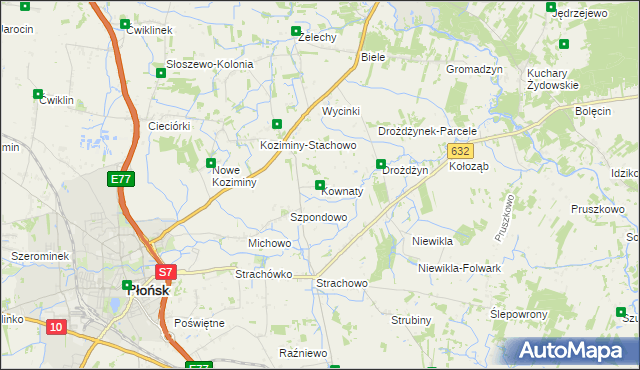 mapa Kownaty gmina Płońsk, Kownaty gmina Płońsk na mapie Targeo