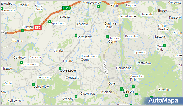 mapa Kozakowice Dolne, Kozakowice Dolne na mapie Targeo