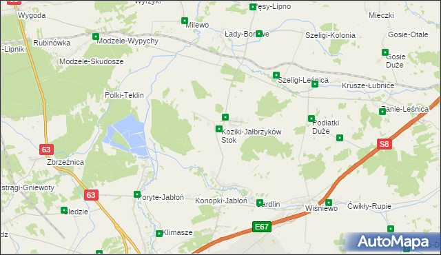 mapa Koziki-Jałbrzyków Stok, Koziki-Jałbrzyków Stok na mapie Targeo