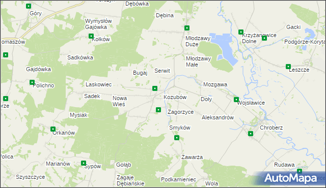 mapa Kozubów gmina Pińczów, Kozubów gmina Pińczów na mapie Targeo