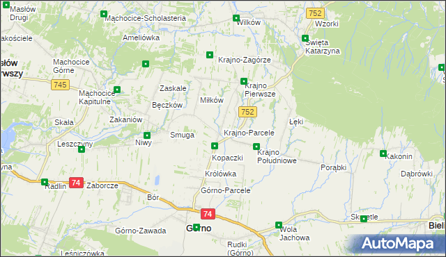 mapa Krajno-Parcele, Krajno-Parcele na mapie Targeo