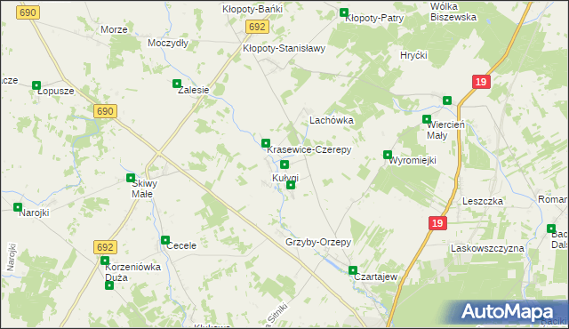 mapa Krasewice-Jagiełki, Krasewice-Jagiełki na mapie Targeo