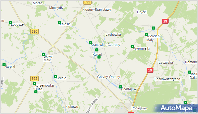 mapa Krasewice Stare, Krasewice Stare na mapie Targeo