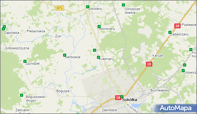 mapa Kraśniany, Kraśniany na mapie Targeo