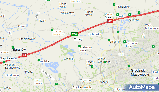 mapa Kraśnicza Wola, Kraśnicza Wola na mapie Targeo