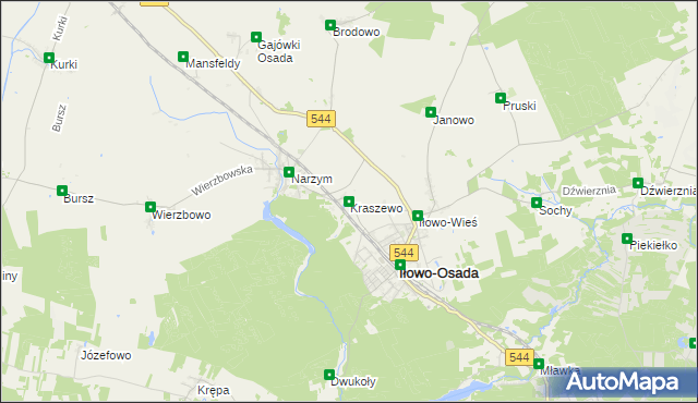 mapa Kraszewo gmina Iłowo-Osada, Kraszewo gmina Iłowo-Osada na mapie Targeo