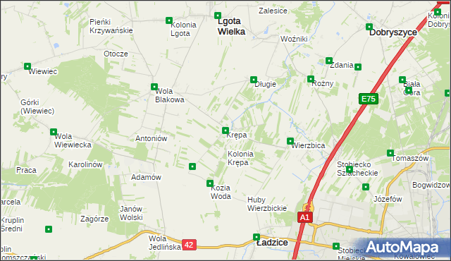 mapa Krępa gmina Lgota Wielka, Krępa gmina Lgota Wielka na mapie Targeo