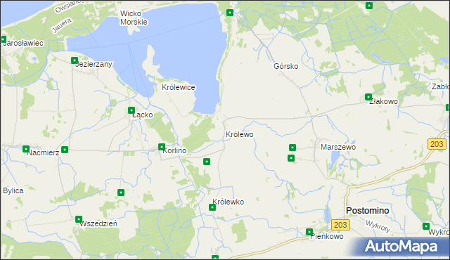 mapa Królewo gmina Postomino, Królewo gmina Postomino na mapie Targeo