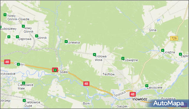 mapa Królowa Wola gmina Inowłódz, Królowa Wola gmina Inowłódz na mapie Targeo