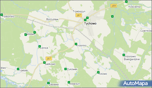 mapa Krosinko gmina Tychowo, Krosinko gmina Tychowo na mapie Targeo