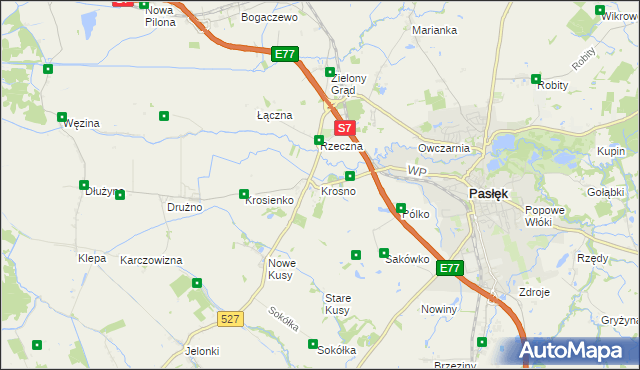 mapa Krosno gmina Pasłęk, Krosno gmina Pasłęk na mapie Targeo