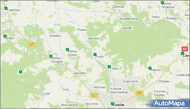 mapa Krupy gmina Kosów Lacki, Krupy gmina Kosów Lacki na mapie Targeo