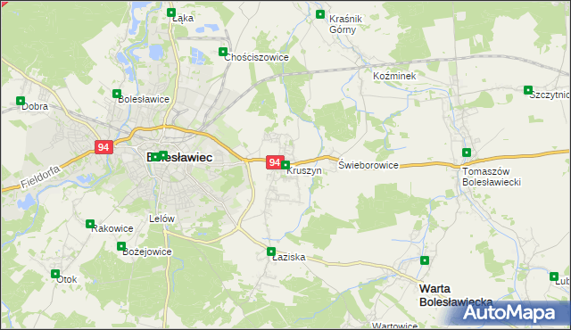 mapa Kruszyn gmina Bolesławiec, Kruszyn gmina Bolesławiec na mapie Targeo