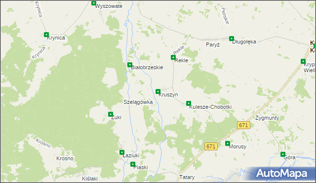 mapa Kruszyn gmina Krypno, Kruszyn gmina Krypno na mapie Targeo