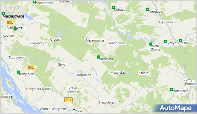 mapa Kruszyna gmina Trojanów, Kruszyna gmina Trojanów na mapie Targeo