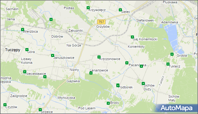 mapa Krzczonowice gmina Staszów, Krzczonowice gmina Staszów na mapie Targeo