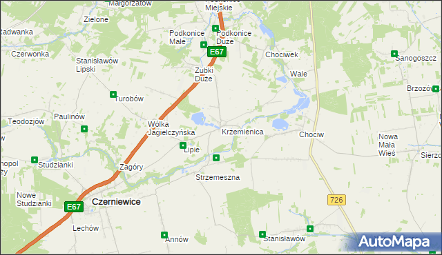 mapa Krzemienica gmina Czerniewice, Krzemienica gmina Czerniewice na mapie Targeo