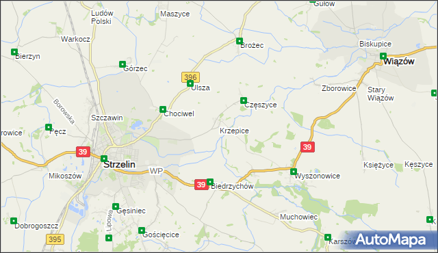 mapa Krzepice gmina Strzelin, Krzepice gmina Strzelin na mapie Targeo