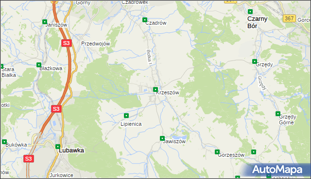 mapa Krzeszów gmina Kamienna Góra, Krzeszów gmina Kamienna Góra na mapie Targeo