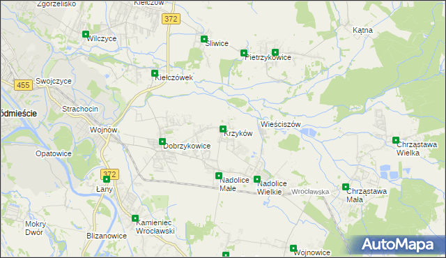 mapa Krzyków gmina Czernica, Krzyków gmina Czernica na mapie Targeo