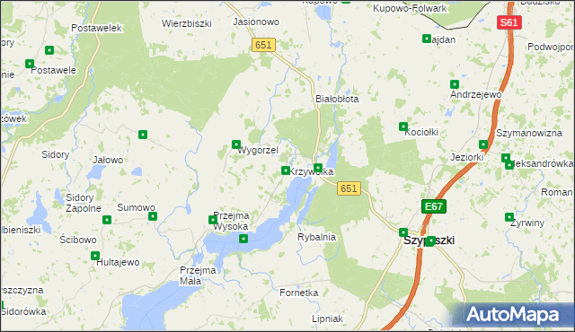 mapa Krzywólka gmina Szypliszki, Krzywólka gmina Szypliszki na mapie Targeo