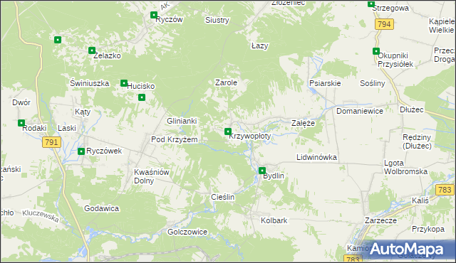 mapa Krzywopłoty gmina Klucze, Krzywopłoty gmina Klucze na mapie Targeo