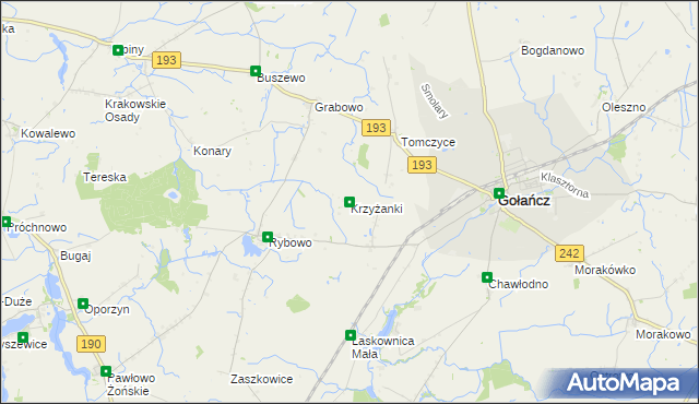 mapa Krzyżanki gmina Gołańcz, Krzyżanki gmina Gołańcz na mapie Targeo