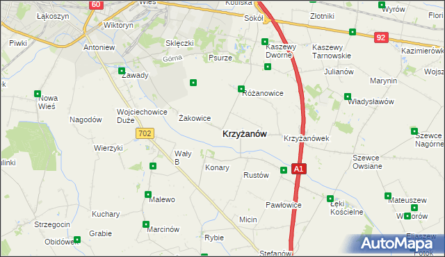 mapa Krzyżanów powiat kutnowski, Krzyżanów powiat kutnowski na mapie Targeo