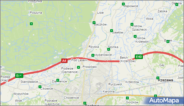 mapa Krzyżanowice gmina Bochnia, Krzyżanowice gmina Bochnia na mapie Targeo