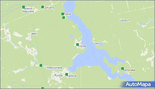 mapa Krzyże gmina Ruciane-Nida, Krzyże gmina Ruciane-Nida na mapie Targeo