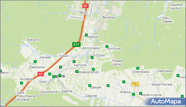 mapa Krzyżka, Krzyżka na mapie Targeo