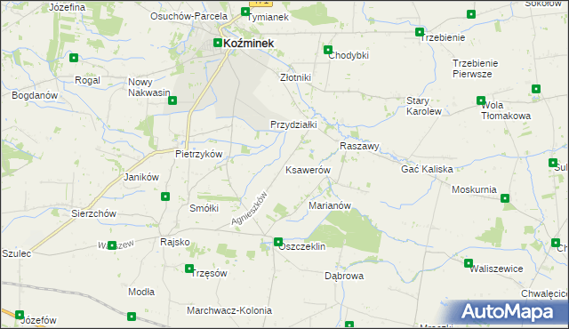 mapa Ksawerów gmina Koźminek, Ksawerów gmina Koźminek na mapie Targeo