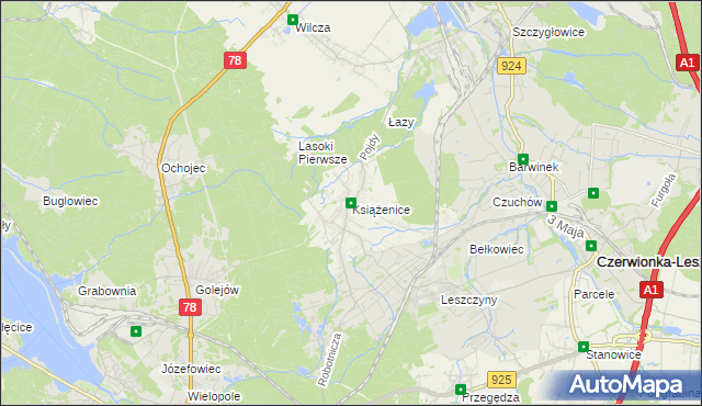 mapa Książenice gmina Czerwionka-Leszczyny, Książenice gmina Czerwionka-Leszczyny na mapie Targeo