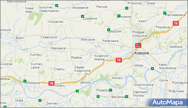 mapa Książnice Wielkie, Książnice Wielkie na mapie Targeo