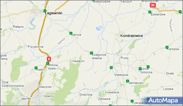 mapa Księginice Wielkie, Księginice Wielkie na mapie Targeo