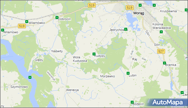 mapa Kudypy gmina Morąg, Kudypy gmina Morąg na mapie Targeo