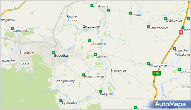 mapa Kunów gmina Sobótka, Kunów gmina Sobótka na mapie Targeo