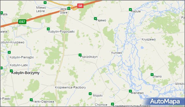 mapa Kurowo-Kolonia gmina Kobylin-Borzymy, Kurowo-Kolonia gmina Kobylin-Borzymy na mapie Targeo