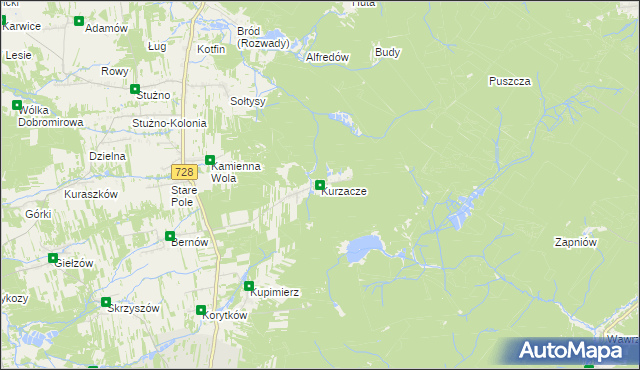 mapa Kurzacze gmina Gowarczów, Kurzacze gmina Gowarczów na mapie Targeo