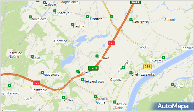 mapa Kusowo gmina Dobrcz, Kusowo gmina Dobrcz na mapie Targeo