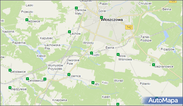 mapa Kuzki gmina Włoszczowa, Kuzki gmina Włoszczowa na mapie Targeo