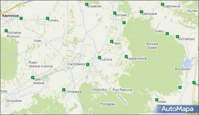 mapa Kuźnica gmina Kłomnice, Kuźnica gmina Kłomnice na mapie Targeo