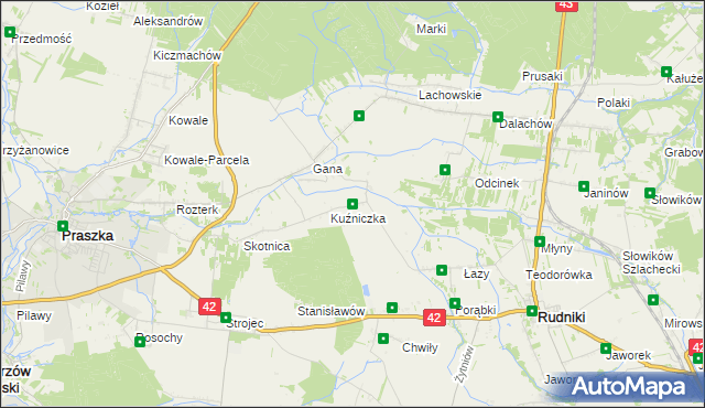 mapa Kuźnica gmina Rudniki, Kuźnica gmina Rudniki na mapie Targeo