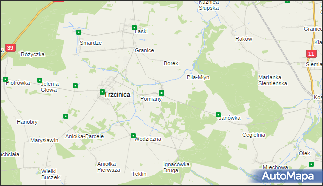 mapa Kuźnica Trzcińska, Kuźnica Trzcińska na mapie Targeo