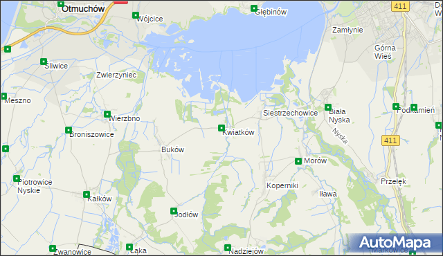 mapa Kwiatków gmina Otmuchów, Kwiatków gmina Otmuchów na mapie Targeo