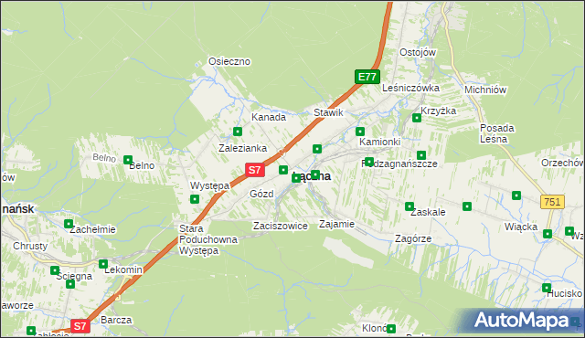 mapa Łączna powiat skarżyski, Łączna powiat skarżyski na mapie Targeo