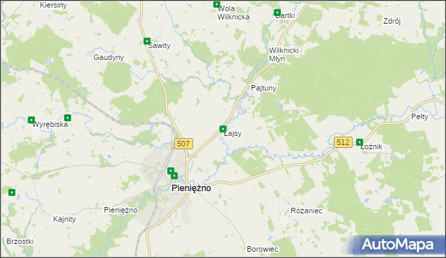 mapa Łajsy gmina Pieniężno, Łajsy gmina Pieniężno na mapie Targeo