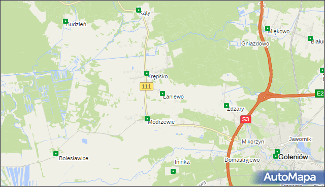 mapa Łaniewo gmina Goleniów, Łaniewo gmina Goleniów na mapie Targeo