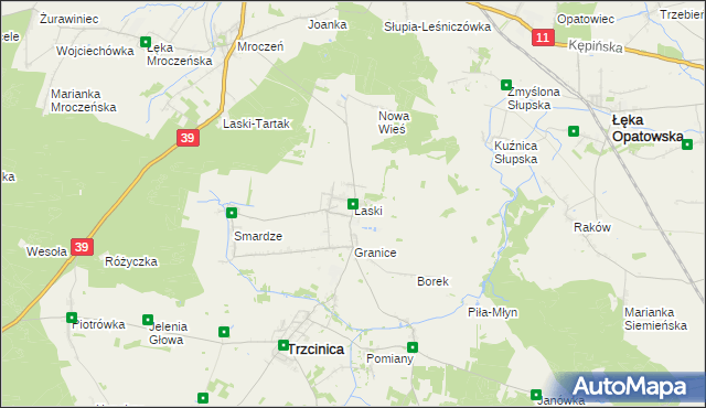 mapa Laski gmina Trzcinica, Laski gmina Trzcinica na mapie Targeo