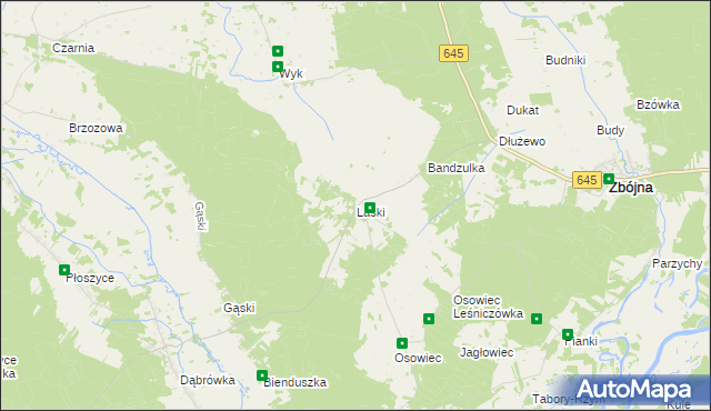 mapa Laski gmina Zbójna, Laski gmina Zbójna na mapie Targeo